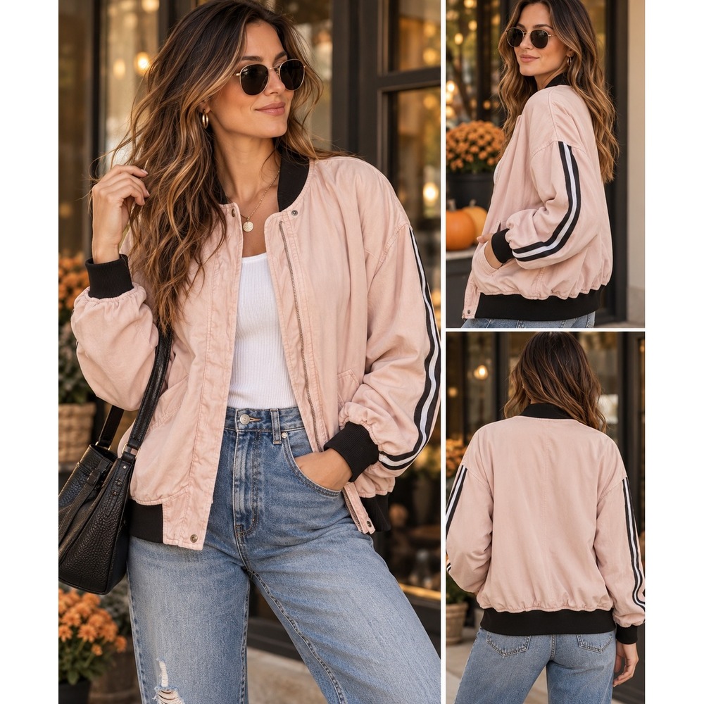 Hudson Jeans Blush Pink Striped Bomber Jacket XS